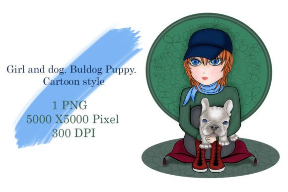 Download Girl and Dog. Buldog Puppy. Cartoon - Buldog Collection