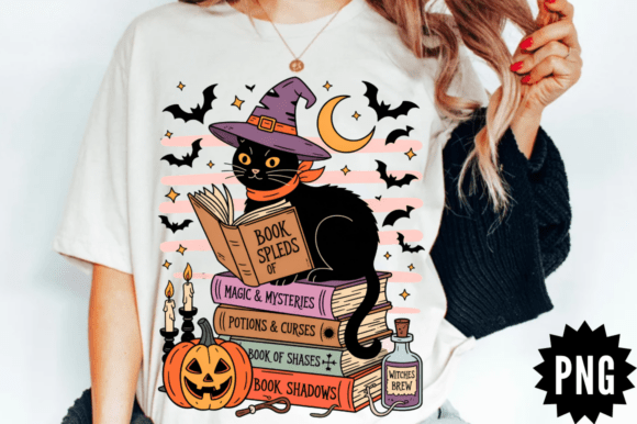 Download Witch Cat Book Stack PNG Clipart Design - Clipart design Collection