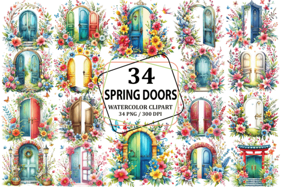 Download Watercolor Spring Doors Clipart Design - Clipart design Collection